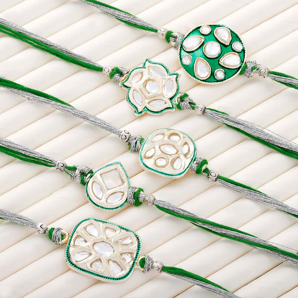 Glistening Kundan Rakhi Set Of 5