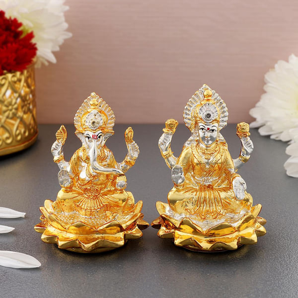 Gold And Silver Plated Lakshmi And Ganesha Idols