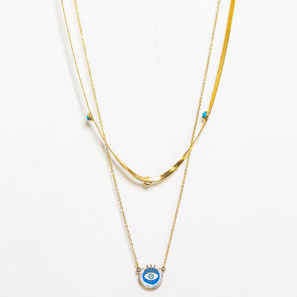 Gold Plated Double Layered Evil Eye Necklace