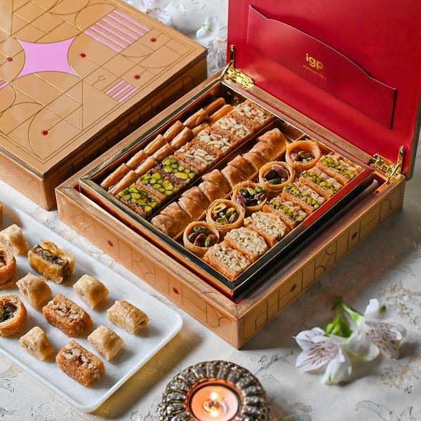 Golden Baklava Delight Gift Box For Diwali