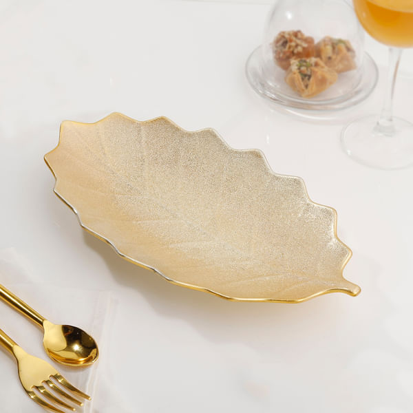 Golden Ceramic Leaf Plate