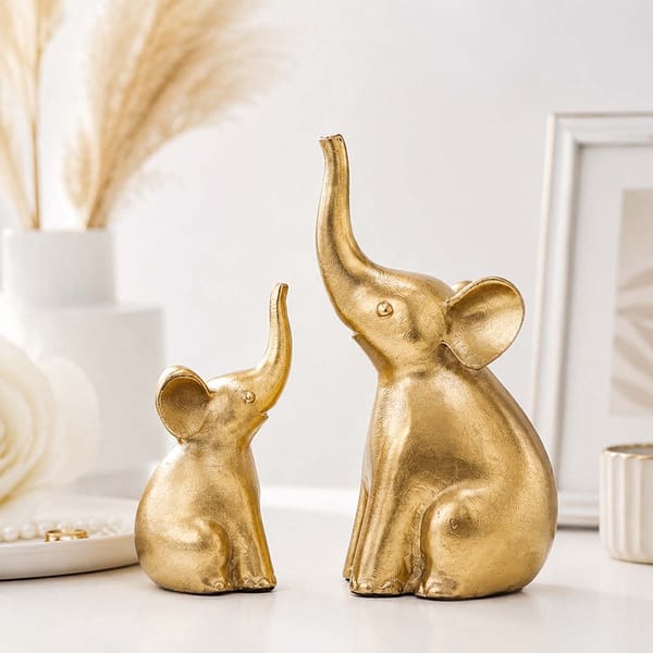 Golden Elephant Figurine - Set of 2