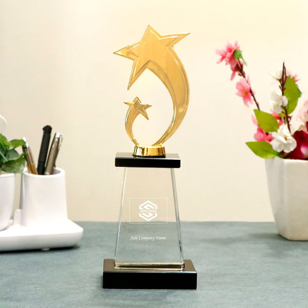 Golden Event Trophy - Customized with Logo & Company Name