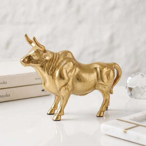 Golden Finish Aluminium Bull Figurine
