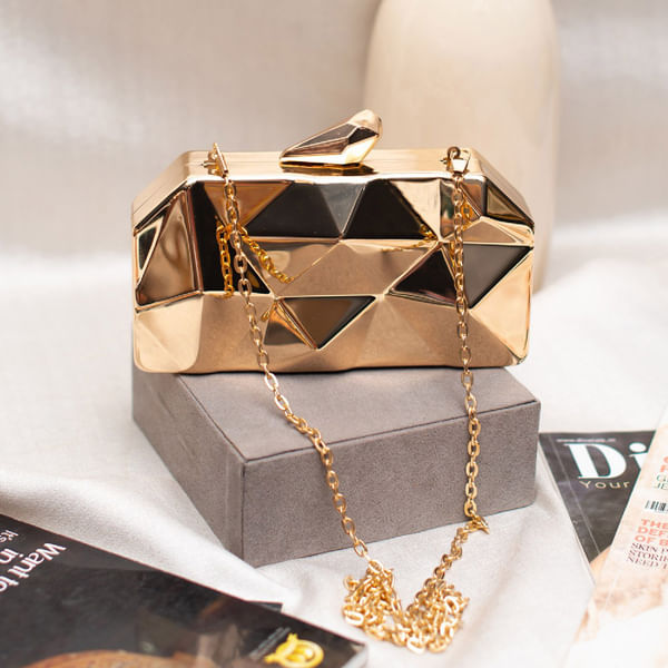 Golden Glam Geometric Clutch