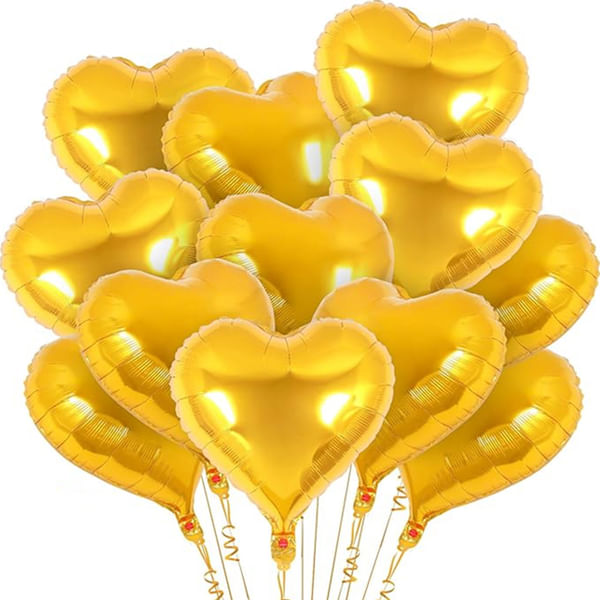Golden Heart Foil Balloons - Set Of 4