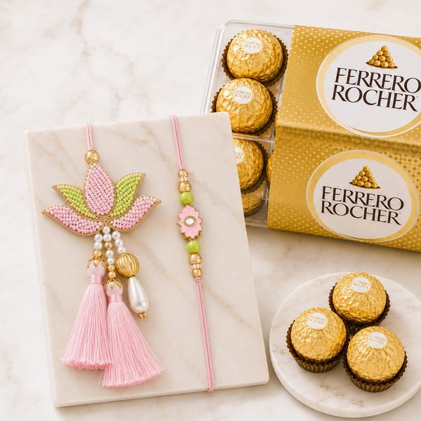 Golden Lotus Indulgence Rakhi Gift Set
