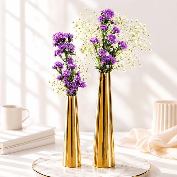 Golden Metal Flower Vases - Set of 2