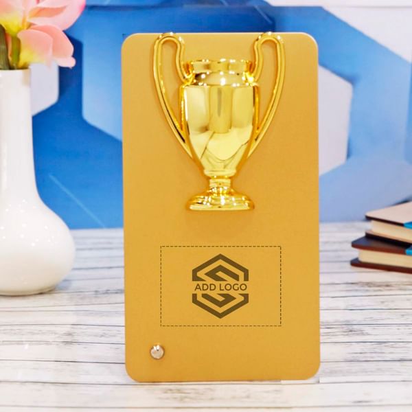 Golden Metal Table Trophy - Customize With Logo