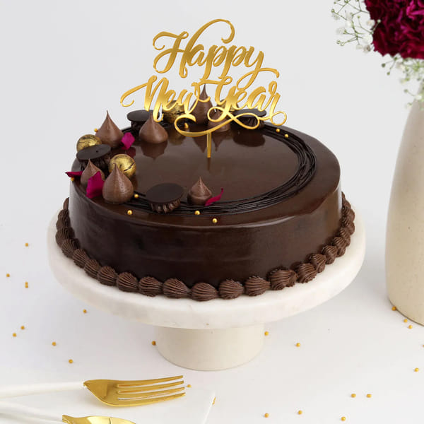 Golden Midnight New Year Chocolate Cake