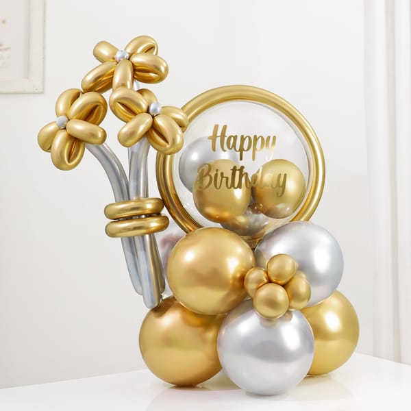 Golden Silver Birthday Balloon Arrangement