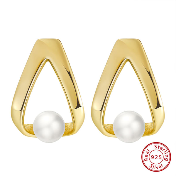 Golden Triangle 14K Gold Plated Pearl Studs
