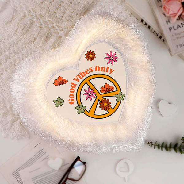 Good Vibes Only Heart LED Fur Cushion