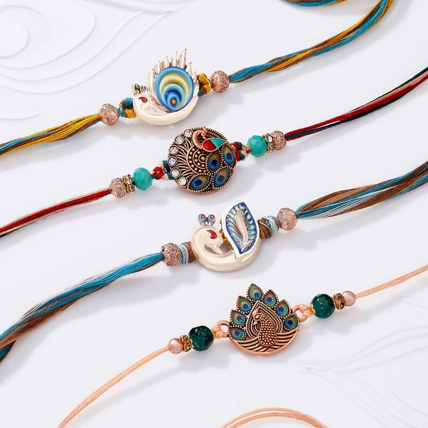 Graceful Peacock Feather Rakhis-Set Of 4