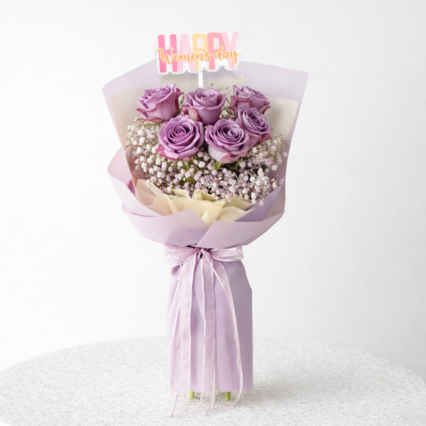 Graceful Purple Roses Hand-Tied Bouquet For Women's Day