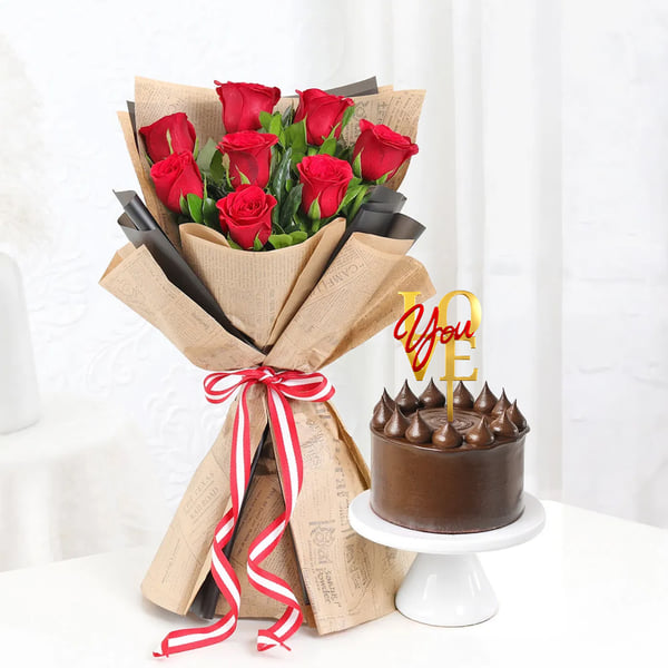 Graceful Roses and Chocolate Bento Cake Combo