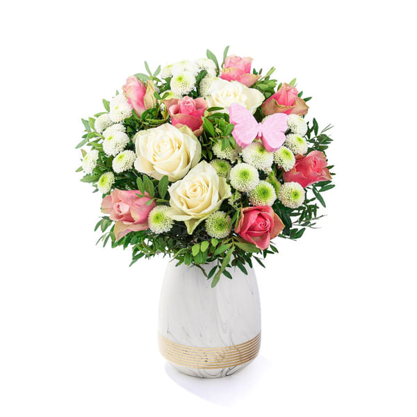 Graceful White Roses And Pistache Floral Arrangement