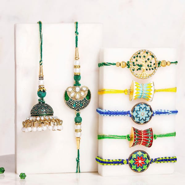 Grand Family Rakhi Set with Meena & Kundan Bhaiya Bhabhi Rakhi