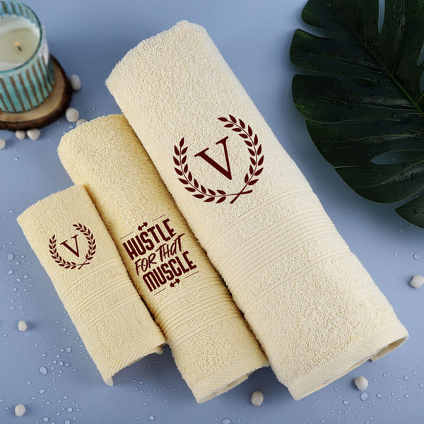 Gym Lover Personalized Cotton Embroidered Towels (Set of 3)