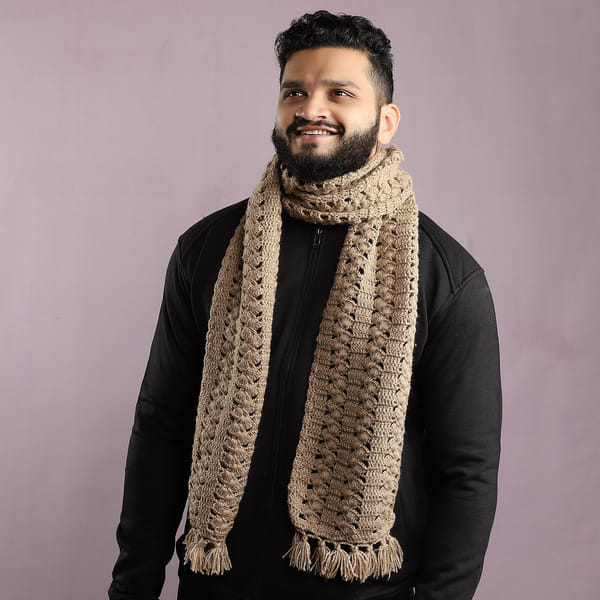 Hand Knitted Woolen Muffler - Beige