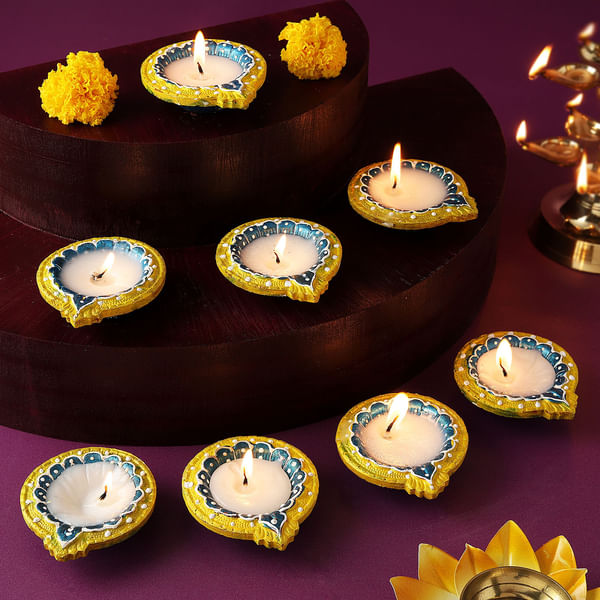 Hand Painted Clay Diyas - Set Of 8