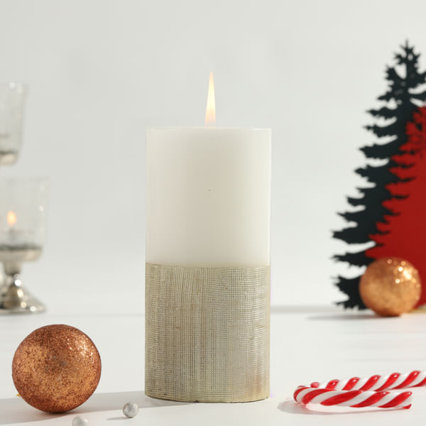 Hand Painted Textured Gold Pillar Candle