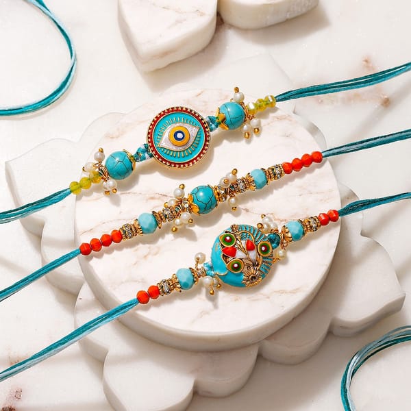 Handcrafted Evil Eye Designer Rakhi Set of 3