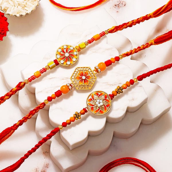Handcrafted Floral Enamel Rakhi Set of 3