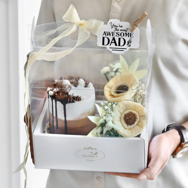 Handcrafted Florals with Mini Cake for Father's Day