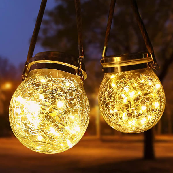 Hanging Glass Ball Light - Solar Powered - Assorted - Set Of 2