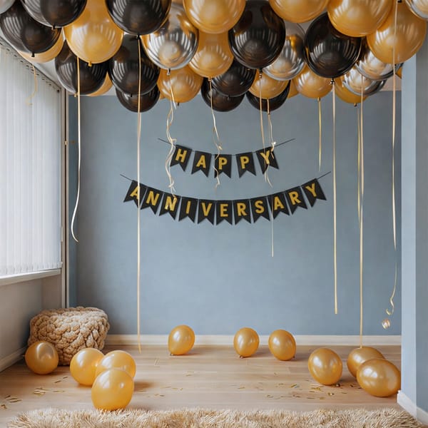 Happy Anniversary Black & Golden Balloon Arrangement