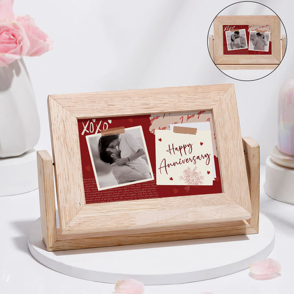 Happy Anniversary Personalized Rotating Wooden Photo Frame