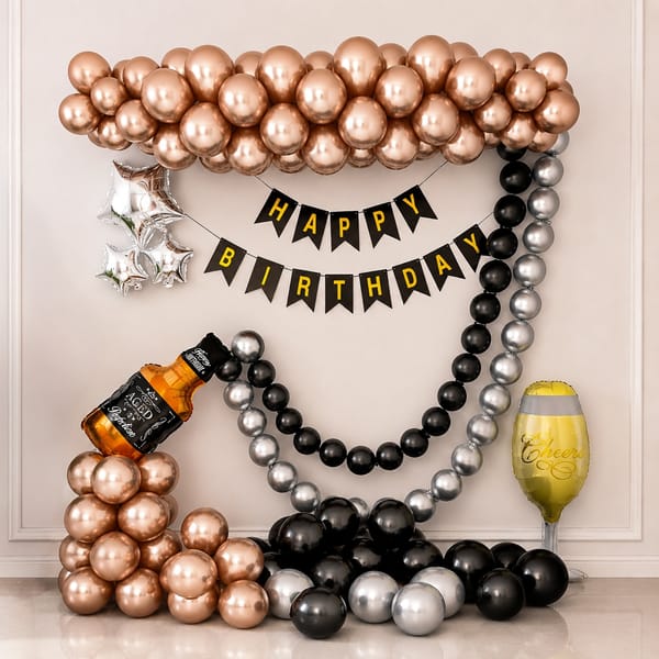Happy Birthday Balloon Arrangement - Alcohol version