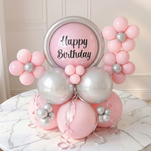 Happy Birthday Balloon Arrangement - Baby Pink Edition
