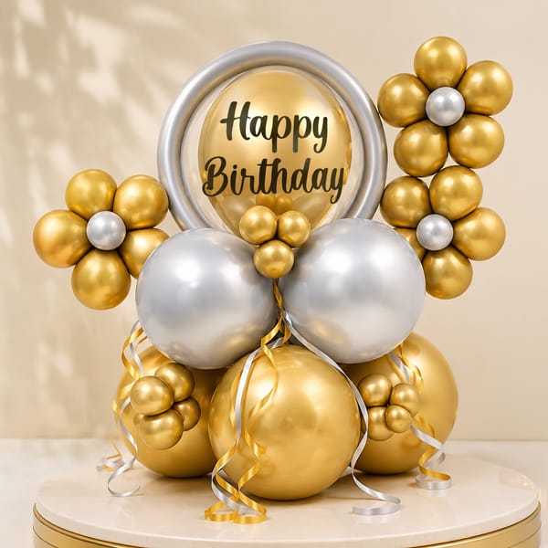 Happy Birthday Balloon Arrangement - Gold Edition
