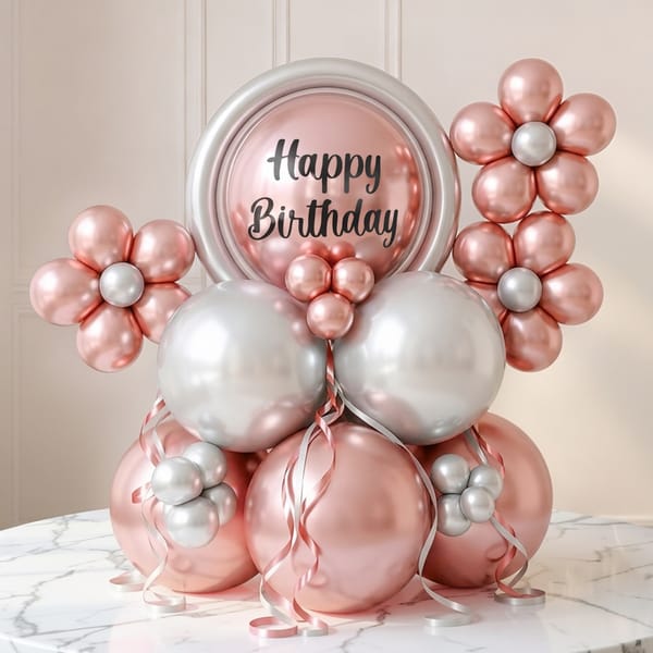 Happy Birthday Balloon Arrangement - Metallic Pink Edition