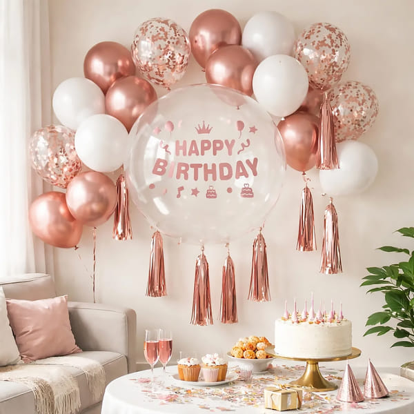 Happy Birthday Rose Gold & White DIY Party Balloon Set - 22 pcs