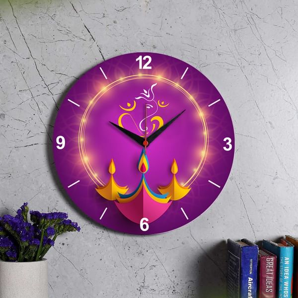 Happy Diwali Ganesha Wooden Wall Clock