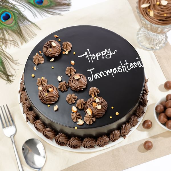 Happy Janmashtami Chocolate Cream Cake
