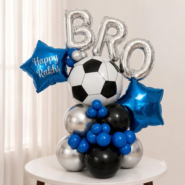 Happy Rakhi Bro Football-Themed Balloon Arrangement