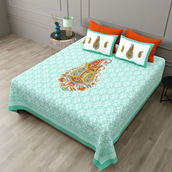 Harmony Haven: Herbal Green King Bedsheet Set