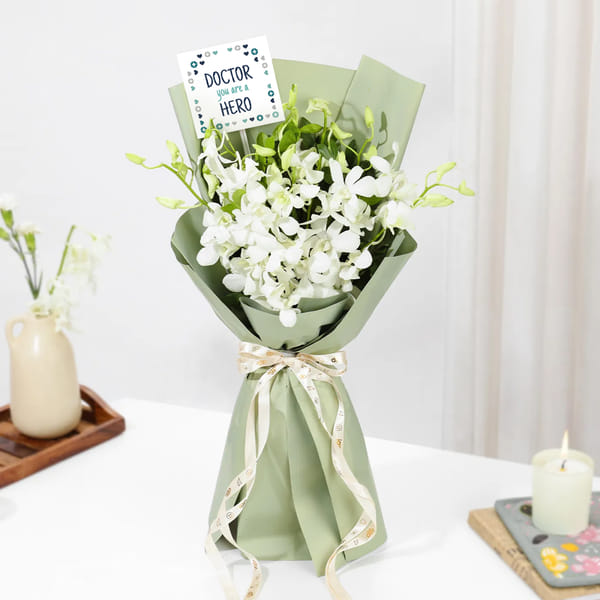 Healing Grace White Orchid Doctor's Day Bouquet