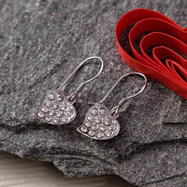 Heart Shape CZ Stone Embellished  Fish Hook Earrings