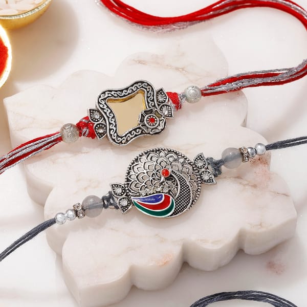 Heritage Mirror and Peacock Rakhi - Set of 2