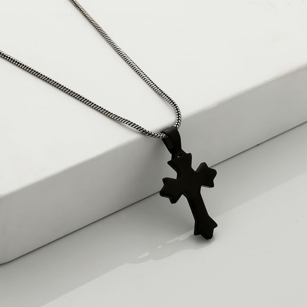 Holy Cross Pendant With Chain - Black