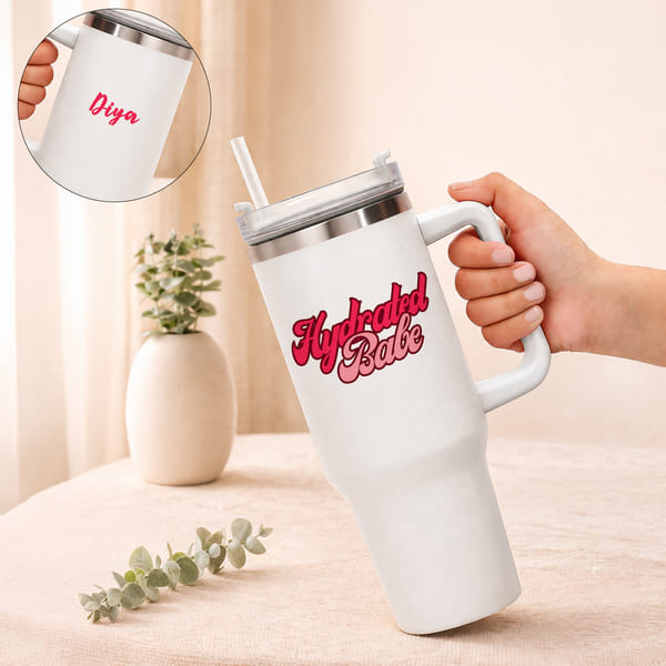 Hydrated Baddie Personalized White Tumbler