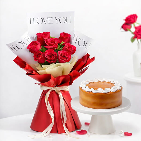 I Love You Roses & Butterscotch Cake Combo