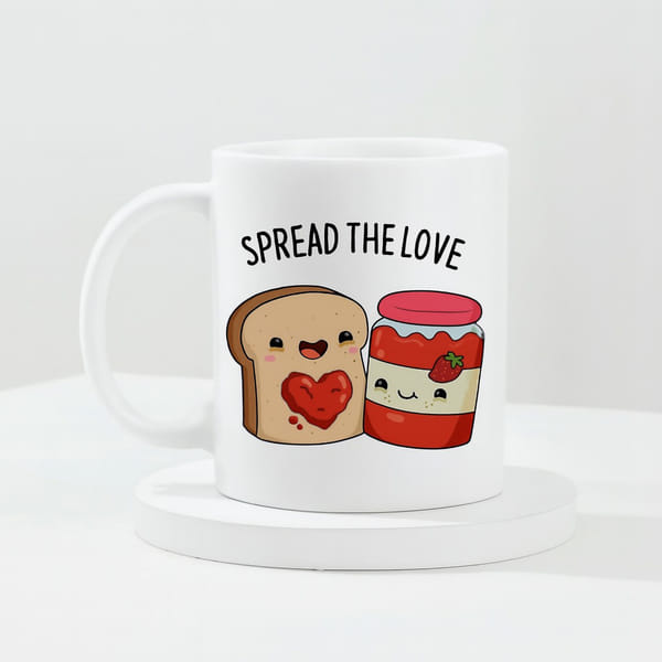 IGP Cute Ceramic Mug With Spread the Love Quote | 300 ml Coffee and Tea Mug | Adorable Toast and Jam