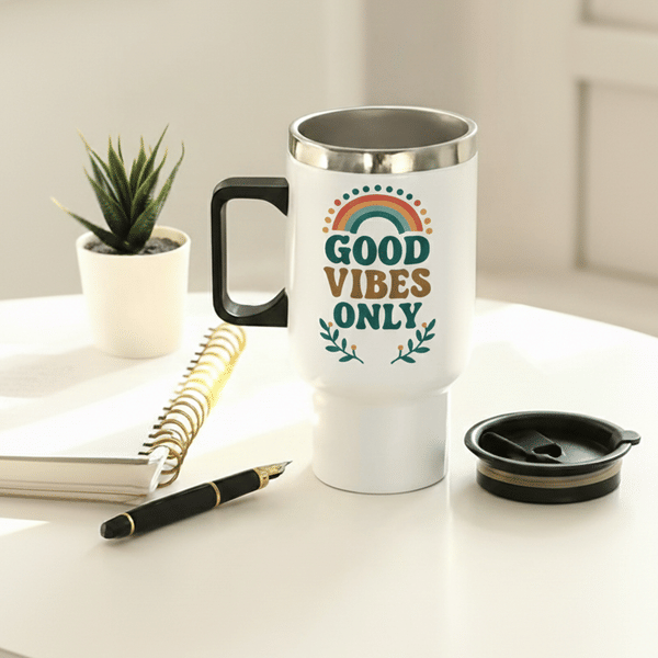 IGP Good Vibes Stainless Steel Travel Mug - 400 ML Insulated Coffee & Tea Mug with Handle and Tight