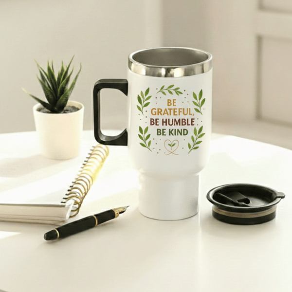 IGP Grateful & Humble Stainless Steel Travel Mug - 400 ML Insulated Coffee & Tea Mug with Handle and